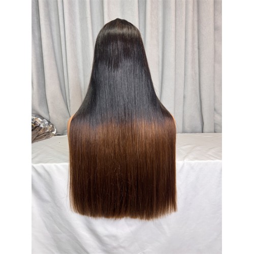 1B/#4 Half Brown 300% Density Double Drawn Bone Straight 2x6 5x5 Transparent Lace Closure Wig | Human Hair Wig | Lace Front